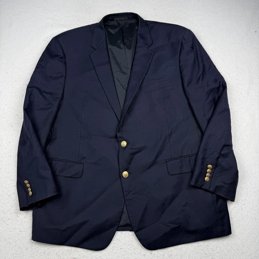 Lauren Ralph Lauren Blazer Mens 48 Blue Wool Gold Button Sport Coat Jacket